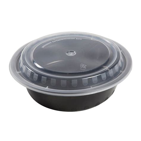 16 Oz Round Black Containers And Lids Case Of 150 Cibowares