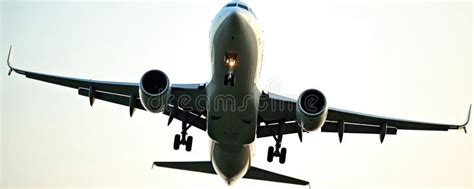 Airplane Takes Off During Daytime It Flies Into The Sky And Shows