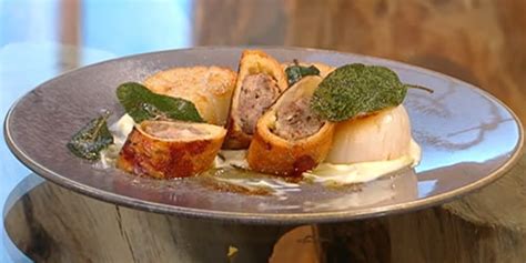 Brioche Sausage And Game Roll With Celeriac Pur E And Scallops