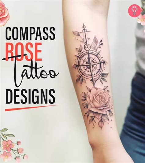 Compass And Roses Tattoo Design