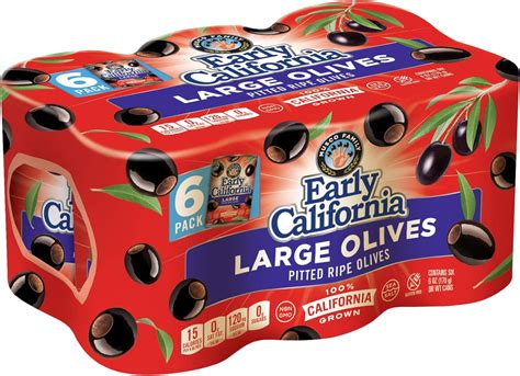 Early California Ripe Pitted Large Black Olives 6 Oz 6 Cans Large Black