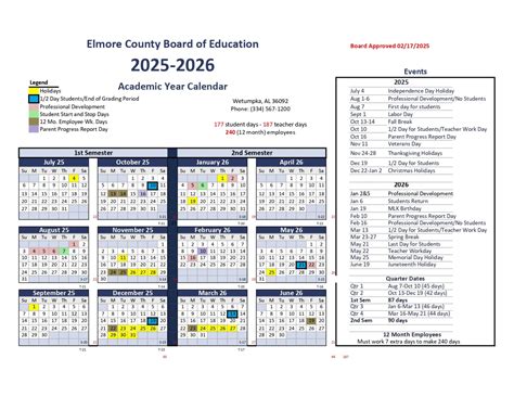 Elmore County Al Calendar 25 26 Revised Pdf Educounty