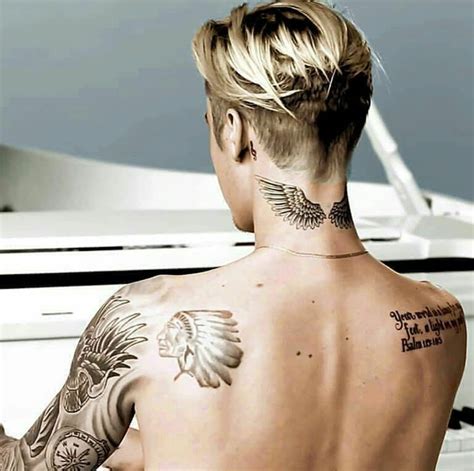 Justin Bieber Amp 39 S Wings Tattoo On The Back Of His Neck
