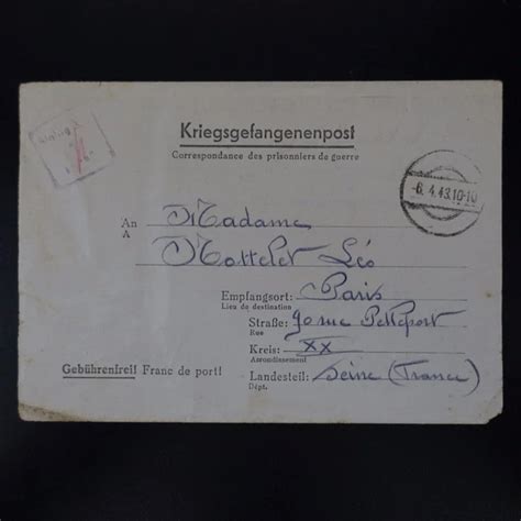 Letter Prisoner War Stalag X C Amp Gt Paris Kriegsgefangenenpost Pow 7 21