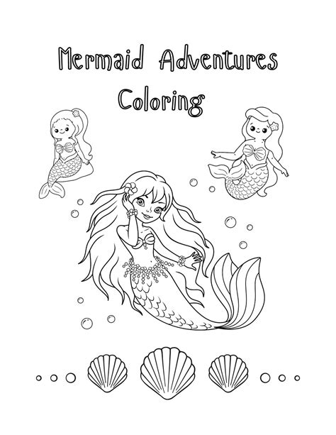 Mermaid Adventures Coloring Pages Etsy