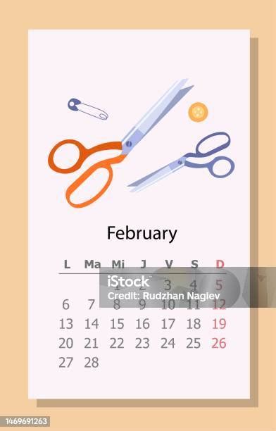 Needlework Calendar February 2023 Stock Illustration Illustration Of