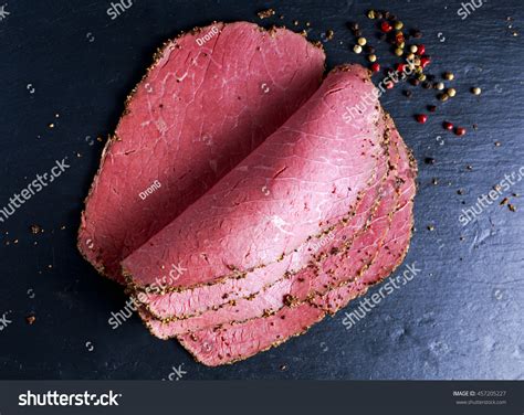 Peppered Roast Beef Pastrami Slices On Stock Photo 457205227 Shutterstock