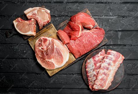 Premium Photo Raw Meat Different Kinds Of Pork And Beef Meat