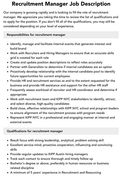 Recruiting Manager Job Description