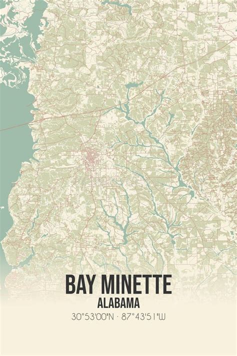 Retro Us Map Of Bay Minette Alabama Vintage Street Map Stock
