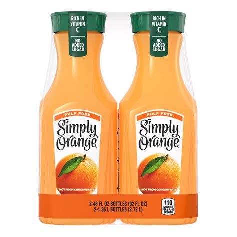 Simply Orange Pulp Free Orange Juice 52 Fl Oz 2 Pk Samsclub Com