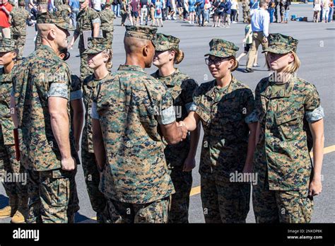 U S Marine Corp Officers Are Congratulated By Friends And Family During Their Swearing In Ceremony At The Officer Candidate School Marine Corps Base Quantico Va On August 13 2022 These Officers Are Part