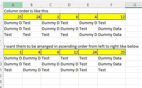 Vba Rearrange Reorder Columns In Excel Based On The Headers Which Are Numbers Stack Overflow