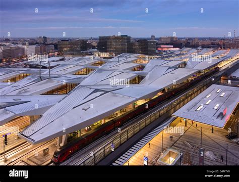 Vienna Central Railway Station Hauptbahnhof At Evening With Train