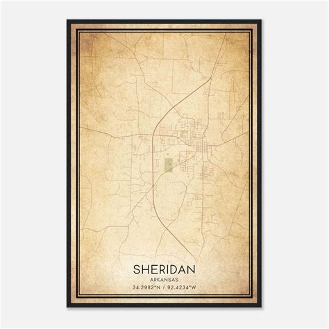 Vintage Sheridan Arkansas Map Poster Sheridan Ar City Road Wall Art Print Custom Maps Posters